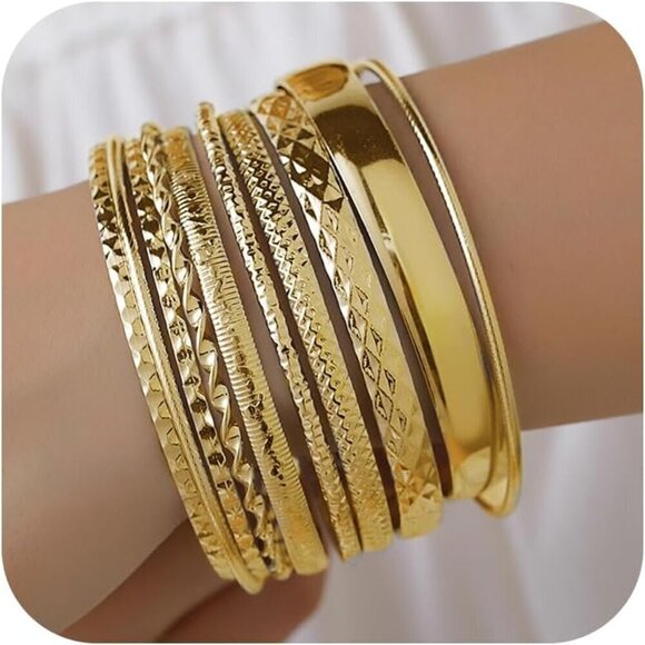 Women Gold  Stackable Boho Indian Bangles Gold Bracelet Stack Non Tarnish - Picture 1 of 6